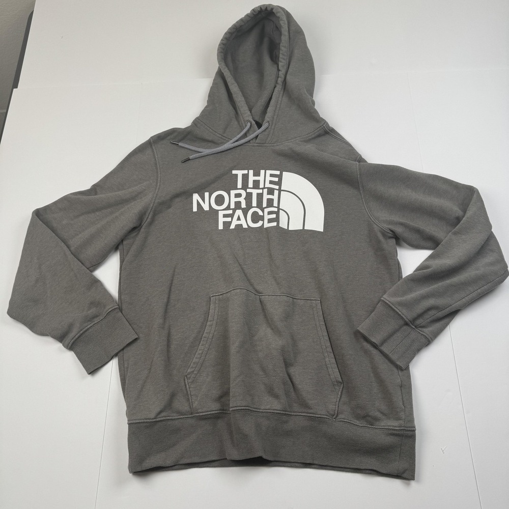 North Face Hoodie Mens Large Gray Pullover Sweatshirt Big Logo Outdoor Casual